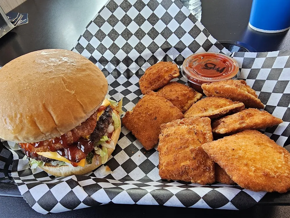 Western Burger w Deep Fried Ravioli